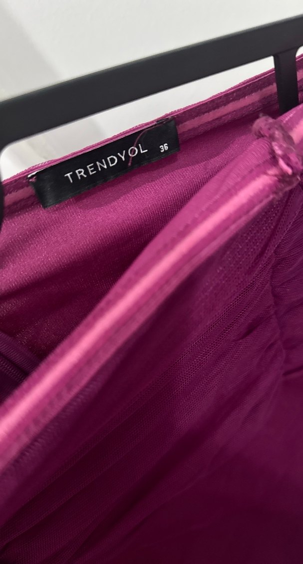 Trendyolmilla Mor Drapeli Abiye Elbise - Görsel 5