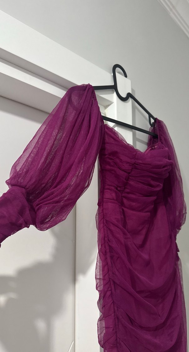 Trendyolmilla Mor Drapeli Abiye Elbise - Görsel 3