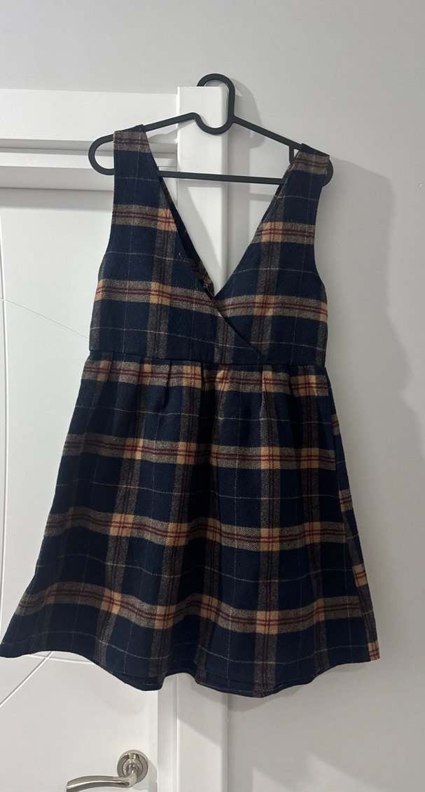 Kareli Bohem Tarzı Yün Mini Elbise - Görsel 4