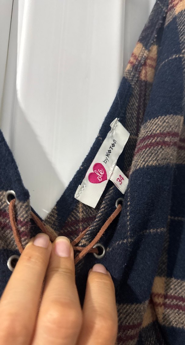 Kareli Bohem Tarzı Yün Mini Elbise - Görsel 5