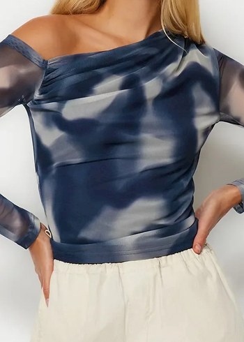 Trendyol Tek Omuz Uzun Kol Drapeli Bluz - Görsel 7