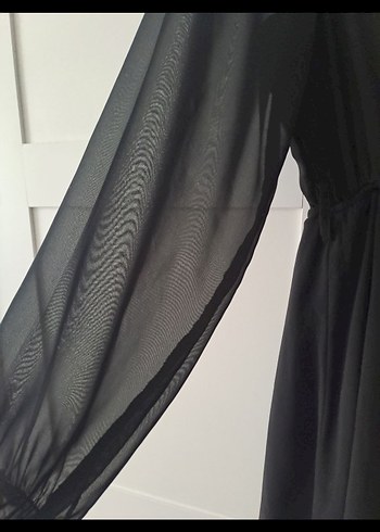 Siyah V Yaka Uzun Kollu Mini Elbise - Görsel 2