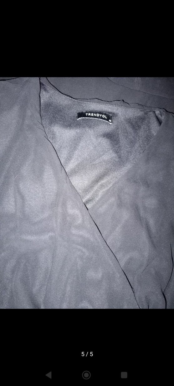 Siyah V Yaka Uzun Kollu Mini Elbise - Görsel 5