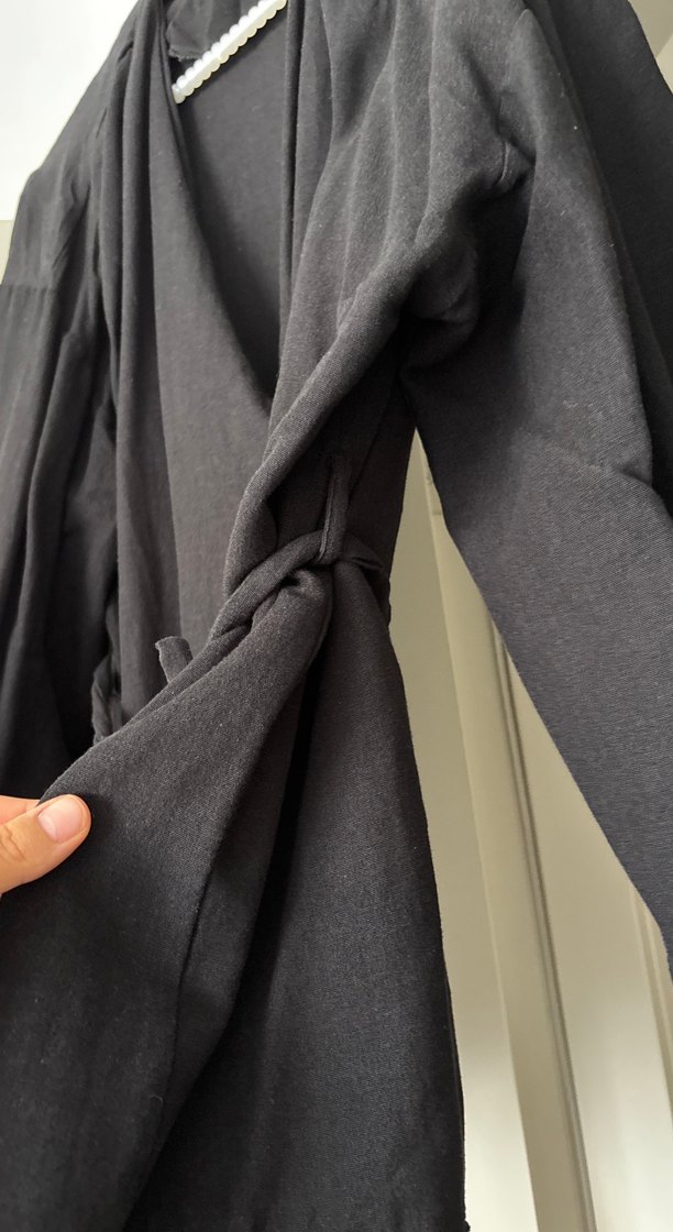 Düğmeli Siyah Midi Hamile Keten Ceket standart beden - Görsel 3