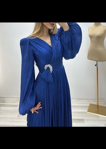 Lacivert Drapeli Uzun Abiye Elbise 42-46 beden uyumlu - Görsel 6