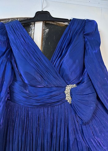 Lacivert Drapeli Uzun Abiye Elbise 42-46 beden uyumlu - Görsel 4