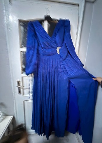 Lacivert Drapeli Uzun Abiye Elbise 42-46 beden uyumlu - Görsel 3