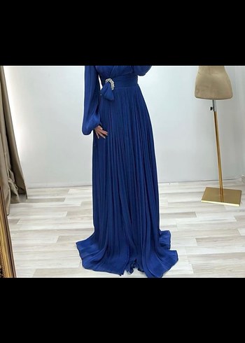 Lacivert Drapeli Uzun Abiye Elbise 42-46 beden uyumlu - Görsel 7