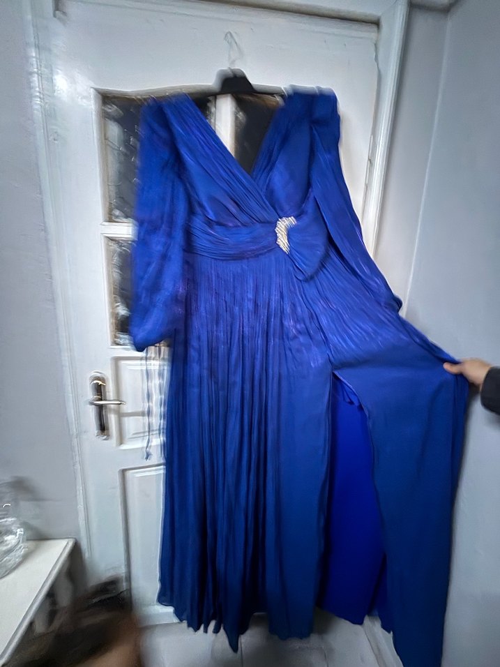 Lacivert Drapeli Uzun Abiye Elbise 42-46 beden uyumlu - Görsel 3