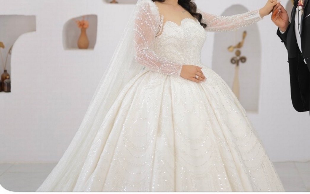 İnci İşlemeli Uzun Kollu Straplez Gelinlik özel dikim - Görsel 2