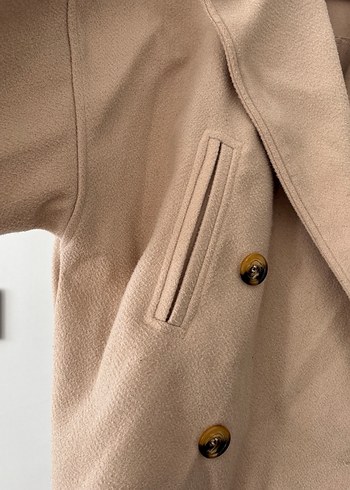 Düğmeli Bej Mini Süet Kadın Kaban - Görsel 2