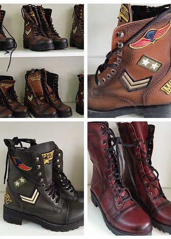 Siyah Deri Kamuflaj Desenli Biker Bot - Görsel 9