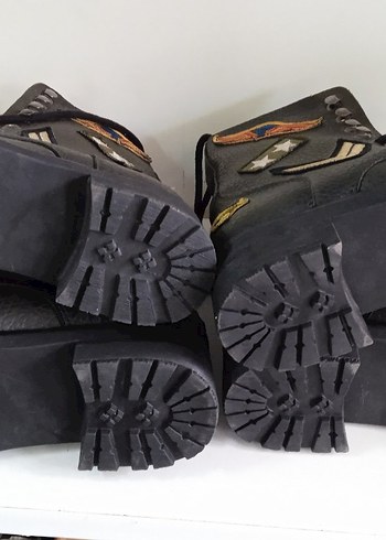 Siyah Deri Kamuflaj Desenli Biker Bot - Görsel 3