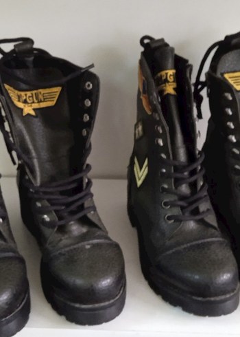 Siyah Deri Kamuflaj Desenli Biker Bot - Görsel 2