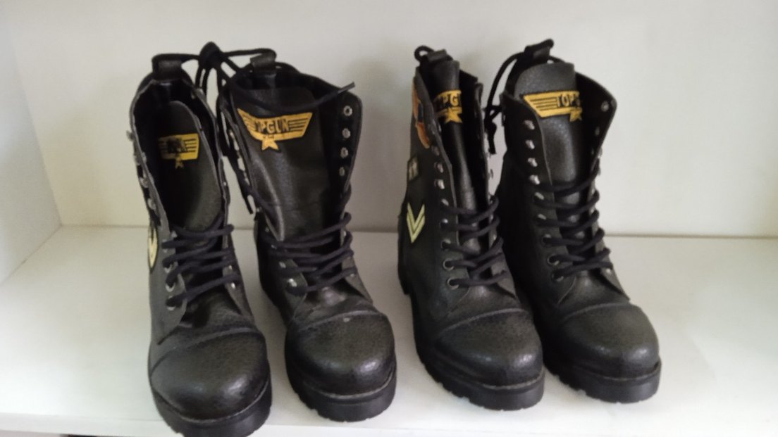 Siyah Deri Kamuflaj Desenli Biker Bot - Görsel 2