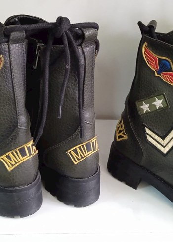 HAFİF Topuklu, Tokalı, Kamuflaj Desenli Deri Bot - Görsel 2