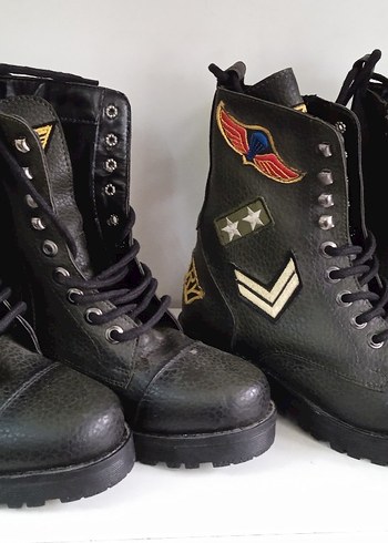 HAFİF Topuklu, Tokalı, Kamuflaj Desenli Deri Bot - Görsel 10