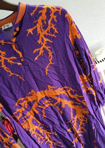 Mor Turuncu  Desenli Uzun Tunik - Görsel 5