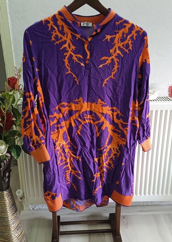 Mor Turuncu  Desenli Uzun Tunik - Görsel 2