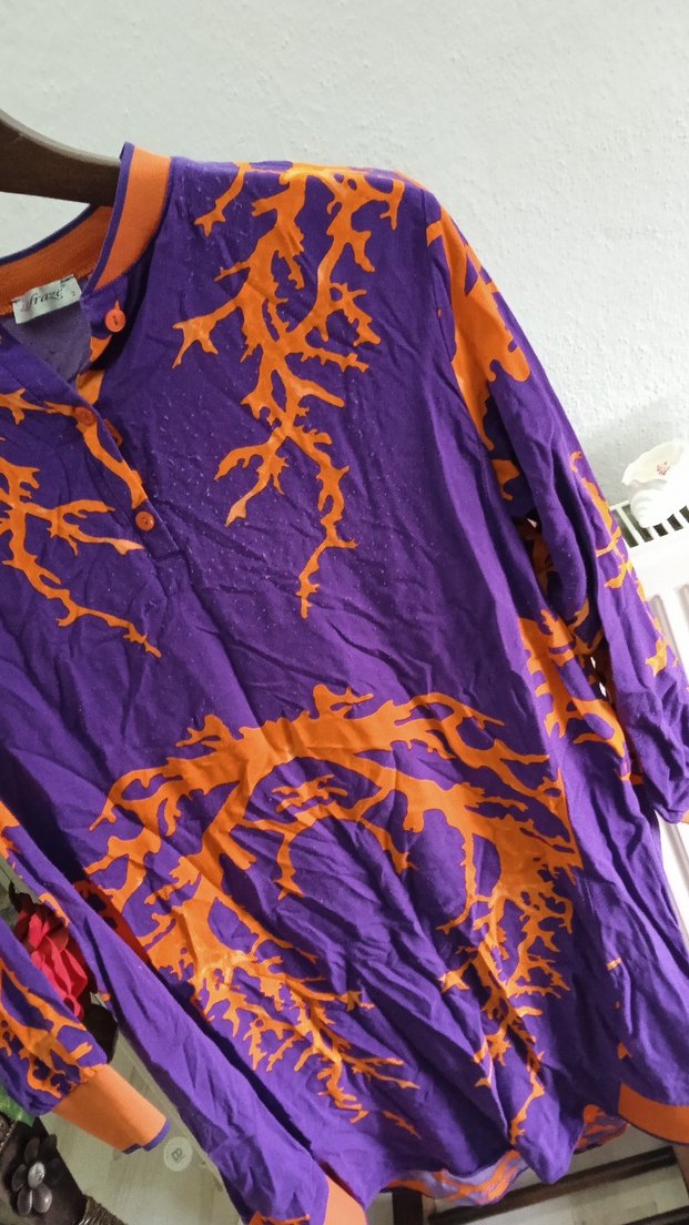 Mor Turuncu  Desenli Uzun Tunik - Görsel 5