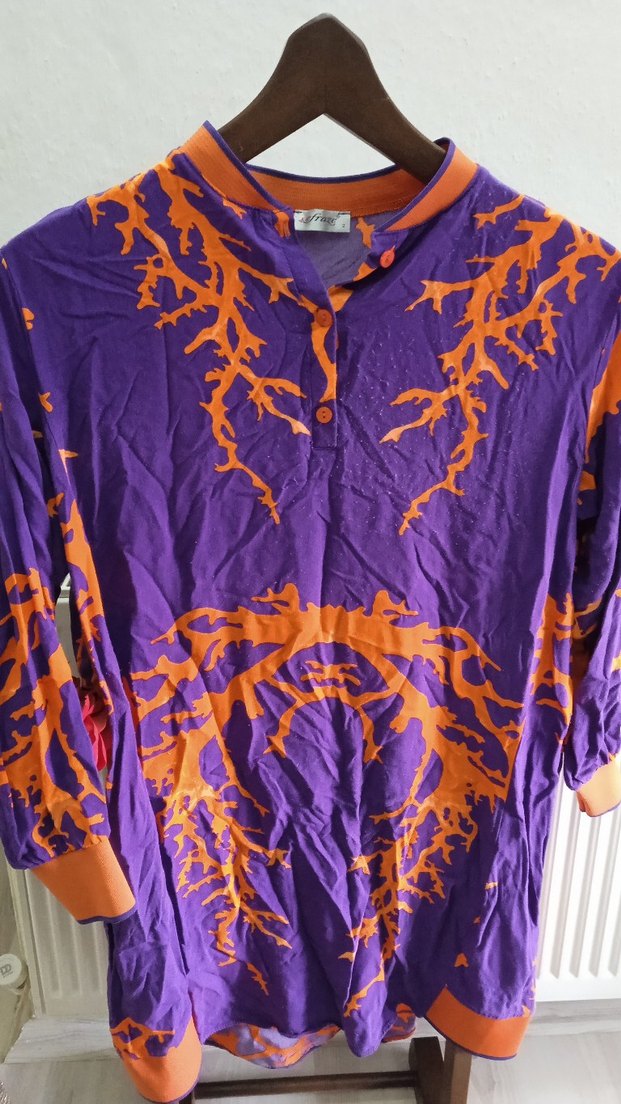 Mor Turuncu  Desenli Uzun Tunik - Görsel 3