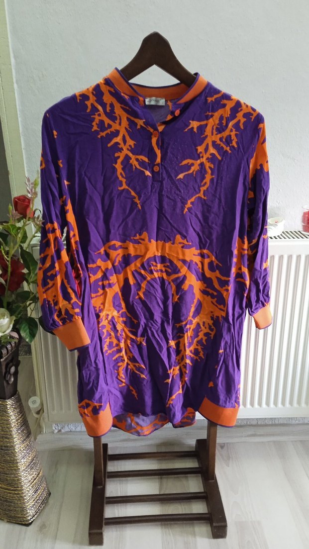 Mor Turuncu  Desenli Uzun Tunik - Görsel 2