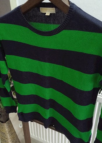 Kadın Yeşil Siyah Çizgili Triko Kazak - Görsel 6