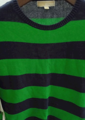 Kadın Yeşil Siyah Çizgili Triko Kazak - Görsel 3