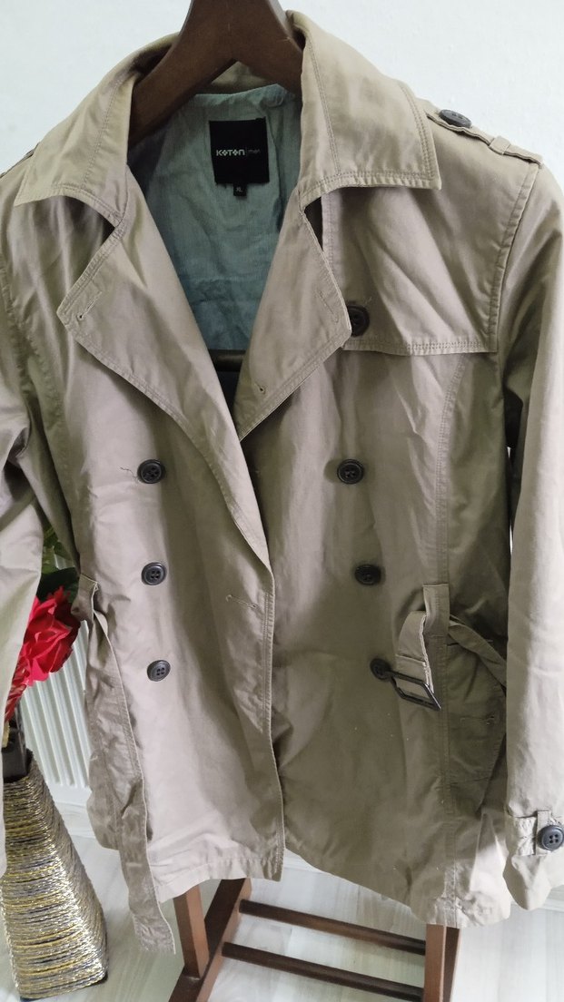 Bej Erkek Keten Trençkot - Görsel 3