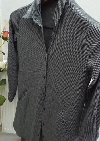 Gri Düğmeli Kadın Midi Gömlek - Görsel 8