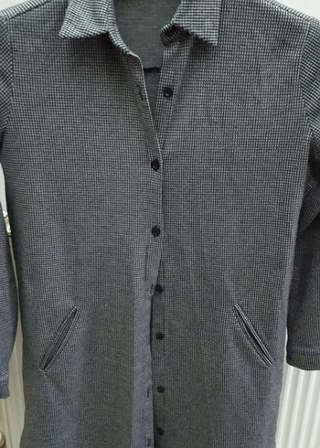 Gri Düğmeli Kadın Midi Gömlek - Görsel 3