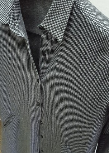 Gri Düğmeli Kadın Midi Gömlek - Görsel 4