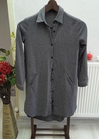 Gri Düğmeli Kadın Midi Gömlek - Görsel 2