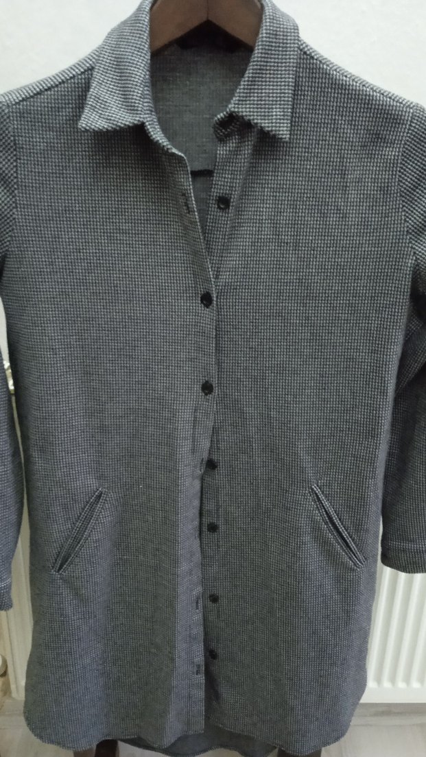 Gri Düğmeli Kadın Midi Gömlek - Görsel 3