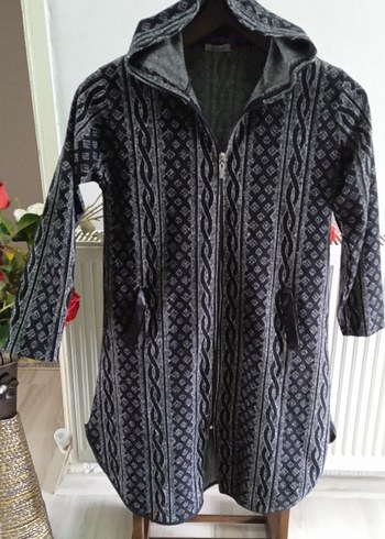 Bohem Gri Kapüşonlu Ceket - Görsel 2