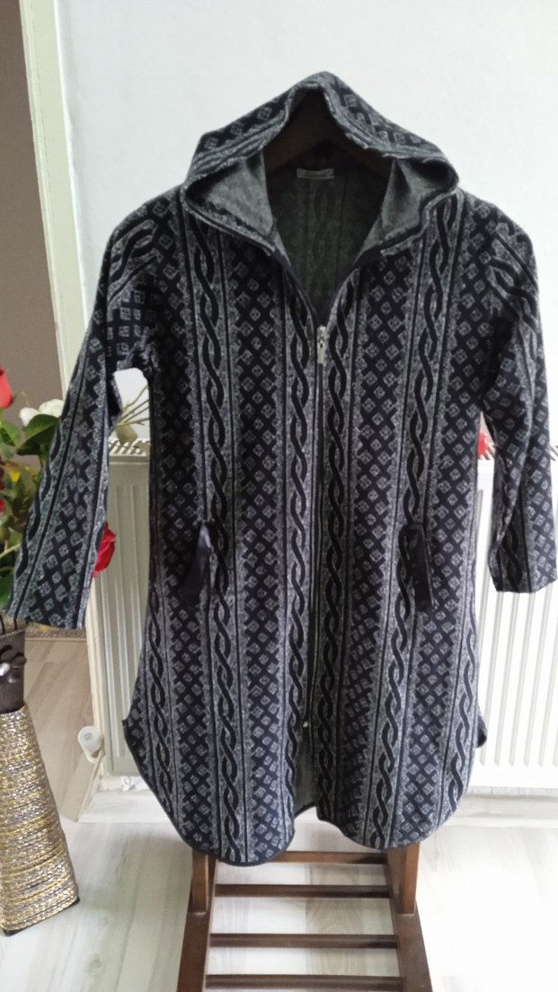 Bohem Gri Kapüşonlu  Ceket - Görsel 2