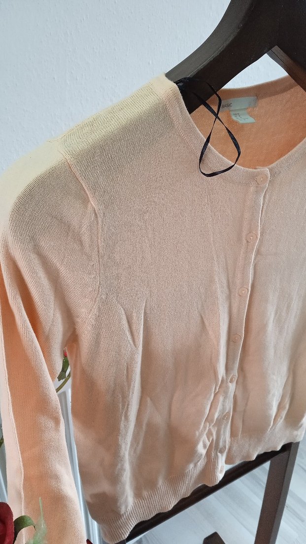 Bej Kadın Triko Hırka, Uzun Kollu, Salaş Kesim - Görsel 5