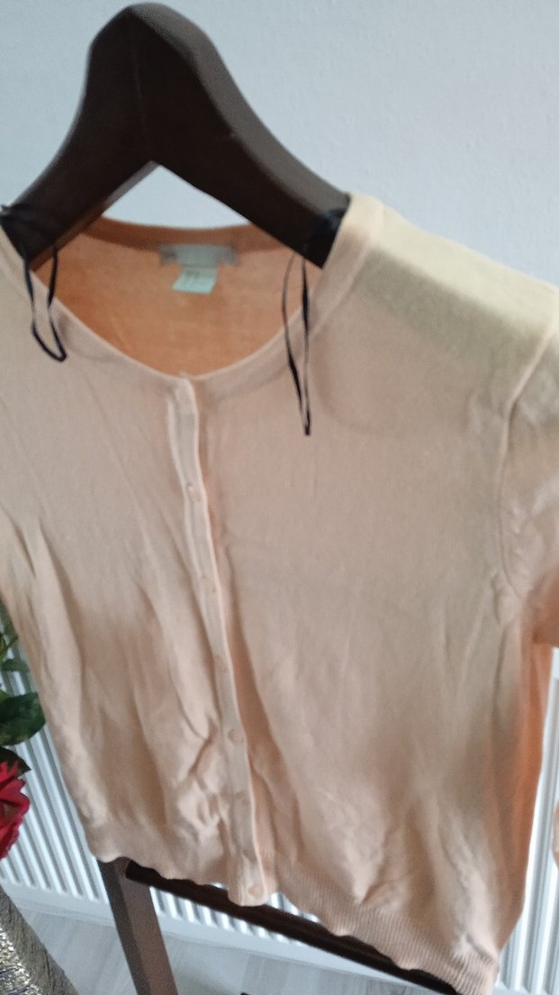 Bej Kadın Triko Hırka, Uzun Kollu, Salaş Kesim - Görsel 3