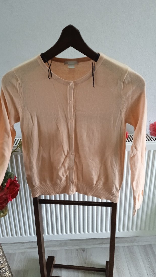 Bej Kadın Triko Hırka, Uzun Kollu, Salaş Kesim - Görsel 2