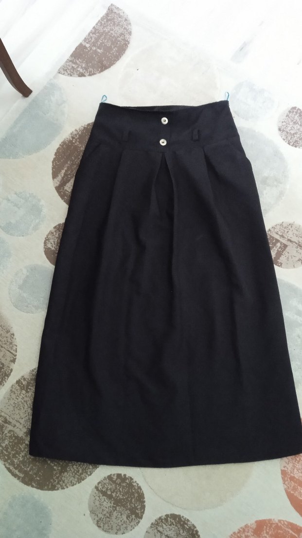 Düğmeli Siyah Uzun Keten Etek - Görsel 5