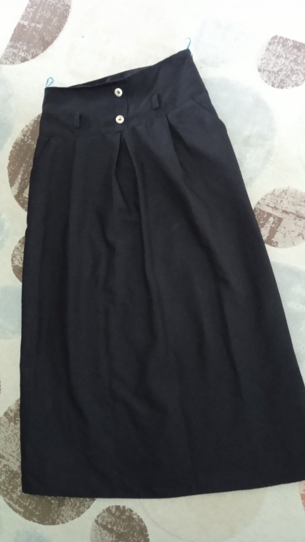 Düğmeli Siyah Uzun Keten Etek - Görsel 3