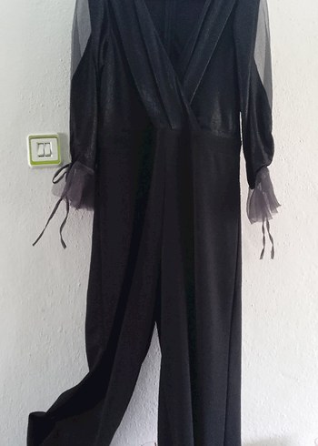 Siyah V Yakalı Uzun Salaş Tulum - Görsel 8