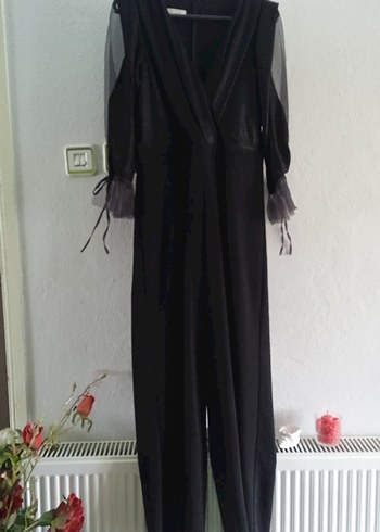 Siyah V Yakalı Uzun Salaş Tulum - Görsel 2