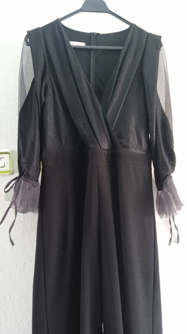 Siyah V Yakalı Uzun Salaş Tulum - Görsel 3