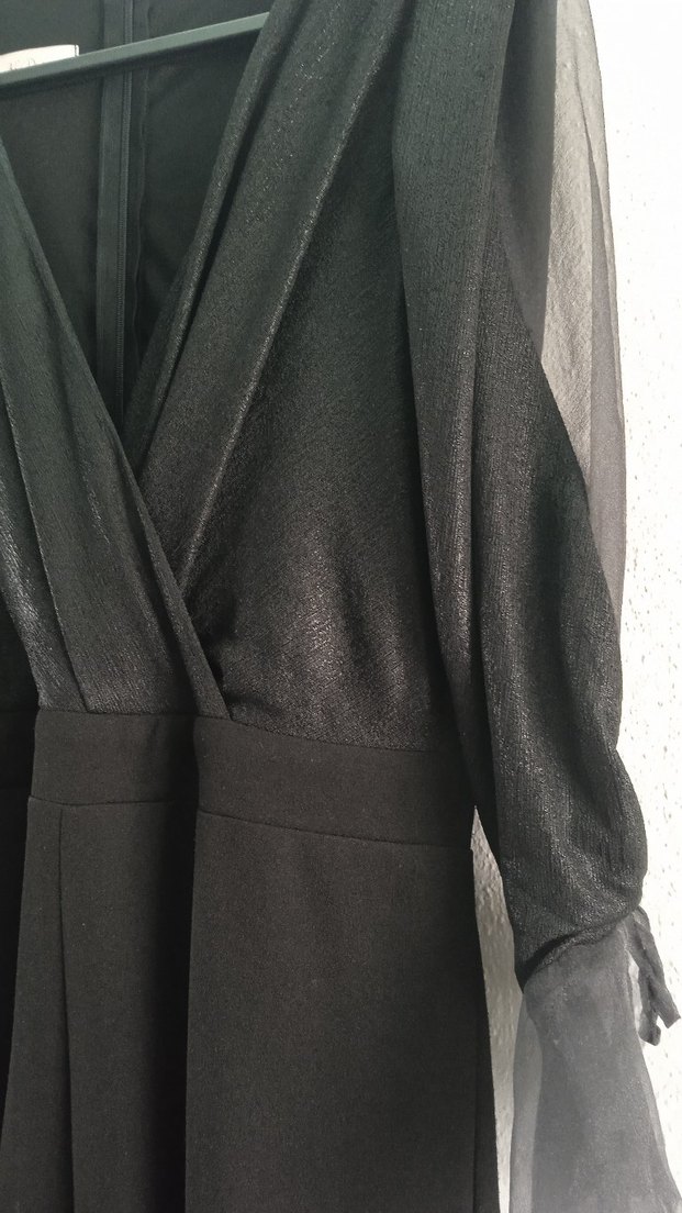 Siyah V Yakalı Uzun Salaş Tulum - Görsel 5