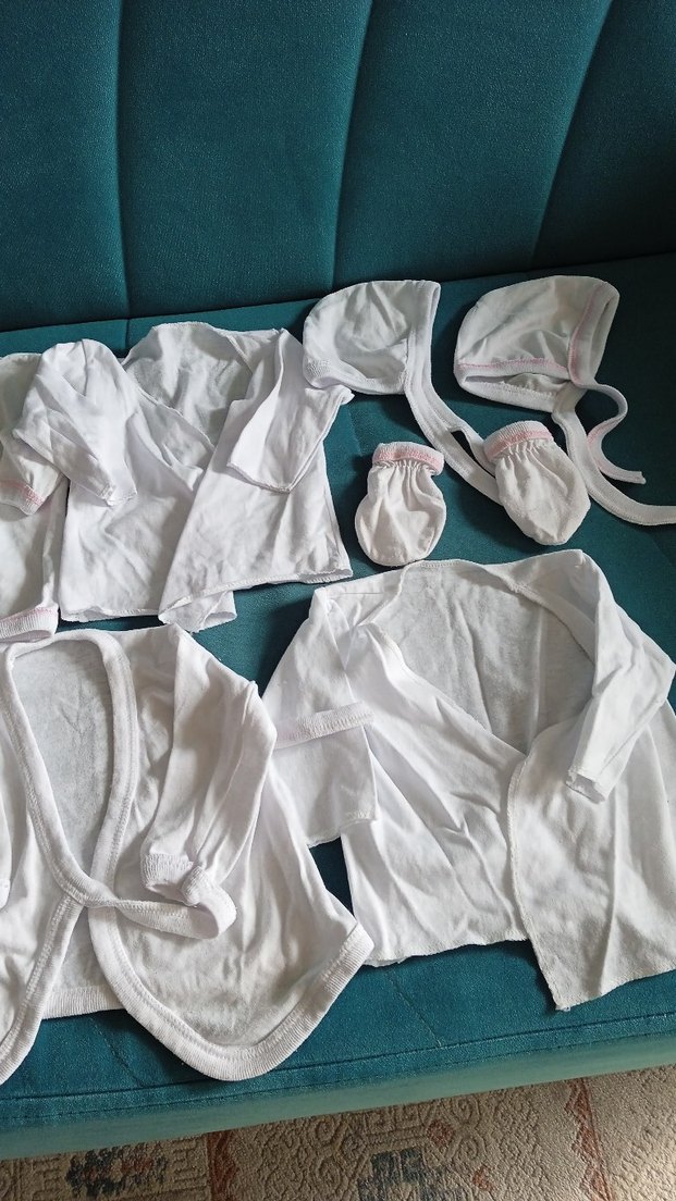 Bebek  Beyaz Pamuklu Kısa Kollu Hastane Kıyafeti zıbın - Görsel 5