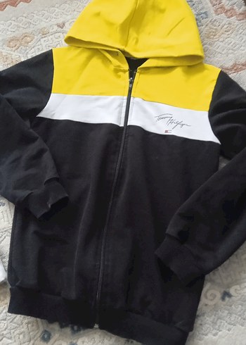 Sarı Siyah Kapüşonlu Fermuarlı Erkek Sweatshirt - Görsel 2