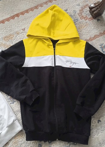 Sarı Siyah Kapüşonlu Fermuarlı Erkek Sweatshirt - Görsel 5