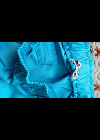 Kadın Mavi Rahat Kesim Midi Kumaş Pantolon - Görsel 4