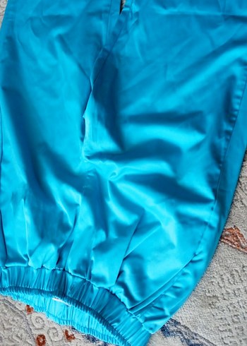 Kadın Mavi Rahat Kesim Midi Kumaş Pantolon - Görsel 3